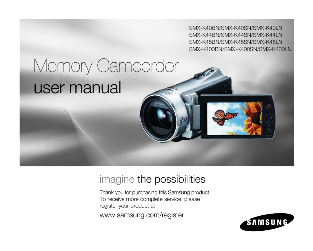 Samsung SMX-K400BN, SMX-K400SN, SMX-K400LN user manual Memory Camcorder 