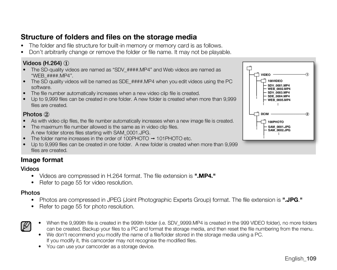 Samsung SMX-K400SN, SMX-K400BN, SMX-K400LN user manual Photos ②, English109 