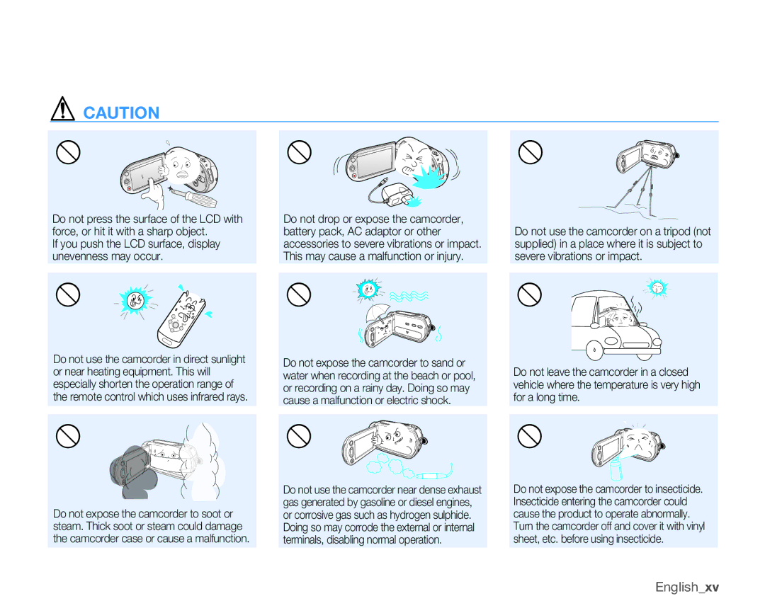 Samsung SMX-K400SN, SMX-K400BN, SMX-K400LN user manual Englishxv, If you push the LCD surface, display unevenness may occur 