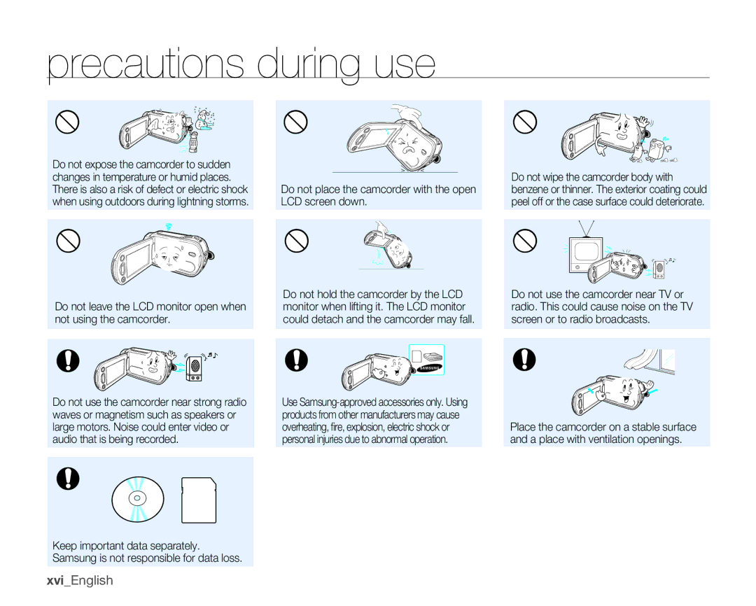 Samsung SMX-K400BN, SMX-K400SN, SMX-K400LN user manual XviEnglish 