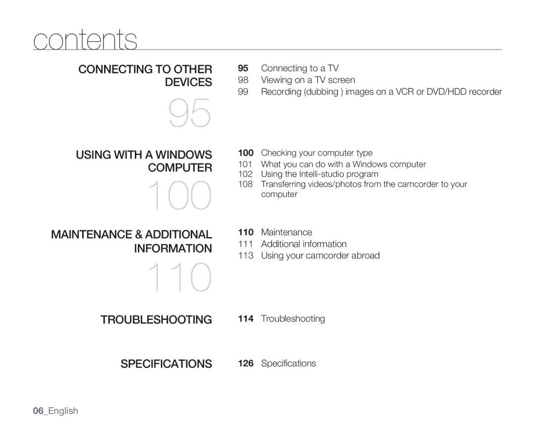 Samsung SMX-K400LN Connecting to other devices Using with a Windows computer, Maintenance & additional information 