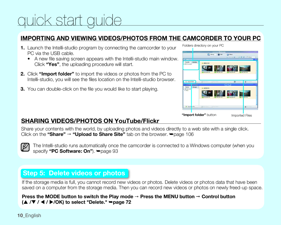 Samsung SMX-K400SN, SMX-K400BN, SMX-K400LN user manual Sharing VIDEOS/PHOTOS on YouTube/Flickr, 10English 