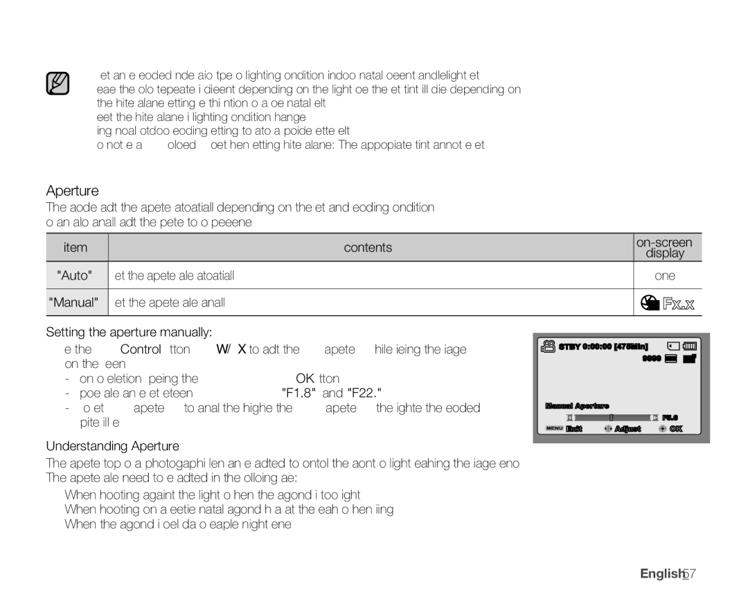 Samsung SMX-K400LN, SMX-K400SN Sets the aperture value automatically, Sets the aperture value manually, On-screen Display 