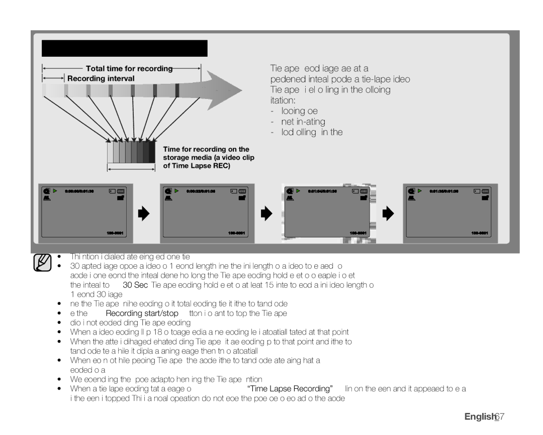 Samsung SMX-K400SN, SMX-K400BN, SMX-K400LN user manual Example of Time Lapse REC, English67 