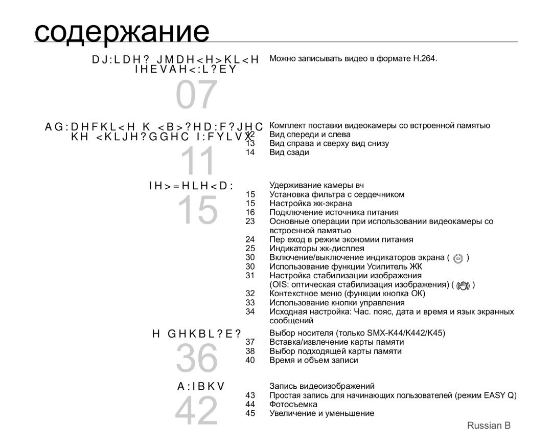 Samsung SMX-K44BP/XER, SMX-K40BP/XEB, SMX-K45BP/XER, SMX-K40BP/XER manual Ɫɨɞɟɪɠɚɧɢɟ 