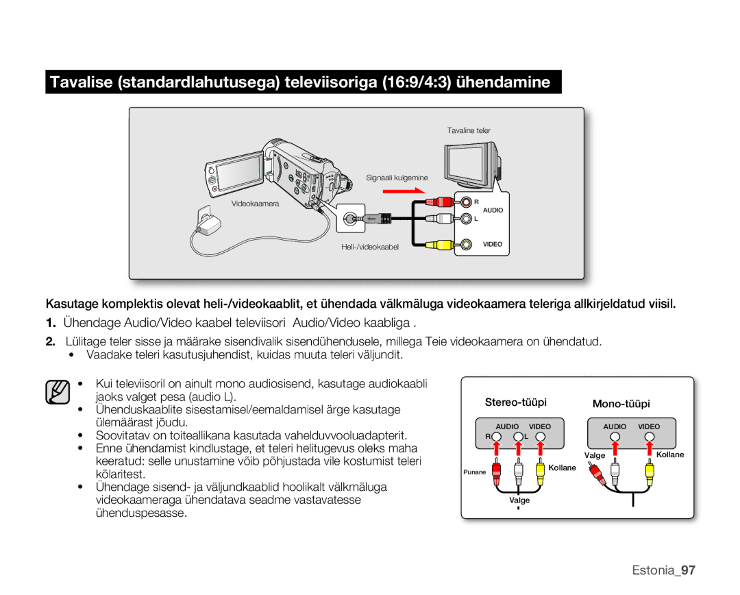 Samsung SMX-K40BP/XEB manual Tavalise standardlahutusega televiisoriga 169/43 ühendamine, Estonia97 