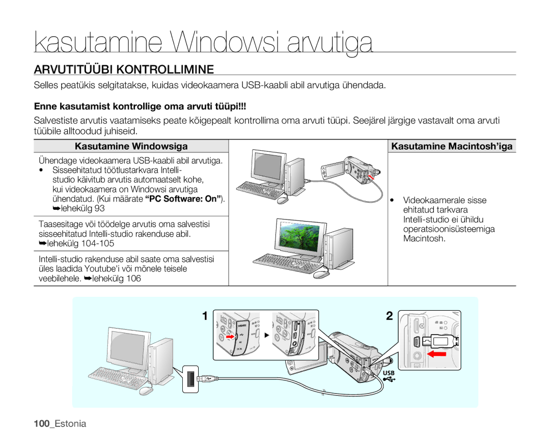 Samsung SMX-K40BP/XEB manual Arvutitüübi Kontrollimine, Enne kasutamist kontrollige oma arvuti tüüpi, Kasutamine Windowsiga 