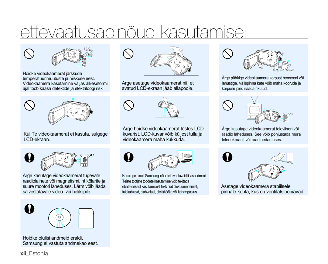 Samsung SMX-K40BP/XEB manual XiiEstonia, Kui Te videokaamerat ei kasuta, sulgege LCD-ekraan 