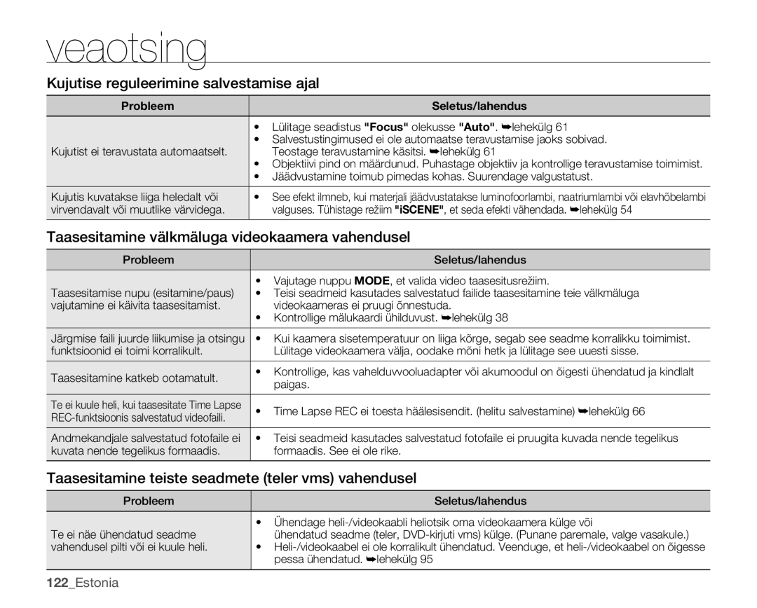 Samsung SMX-K40BP/XEB manual Kujutise reguleerimine salvestamise ajal, Taasesitamine välkmäluga videokaamera vahendusel 