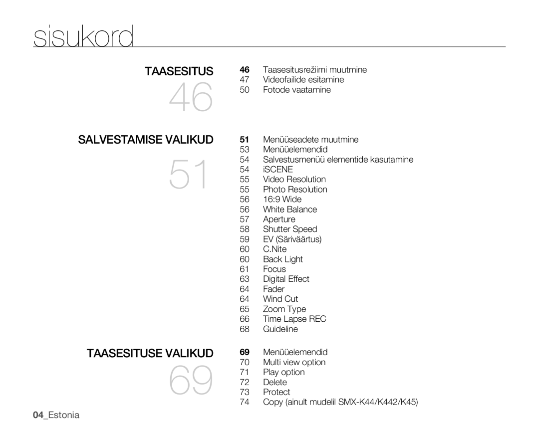 Samsung SMX-K40BP/XEB manual Taasesituse Valikud, 04Estonia 