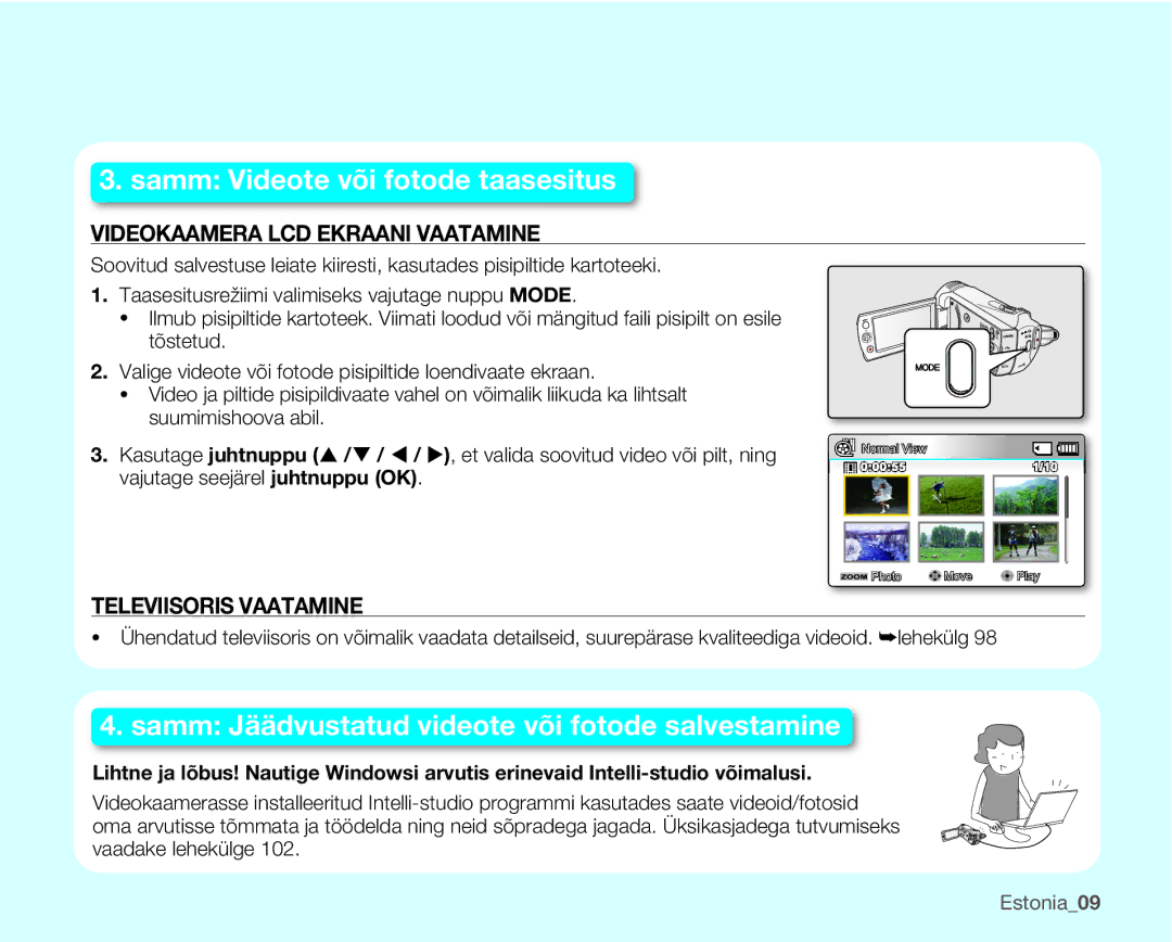 Samsung SMX-K40BP/XEB manual Samm Videote või fotode taasesitus, Estonia09 