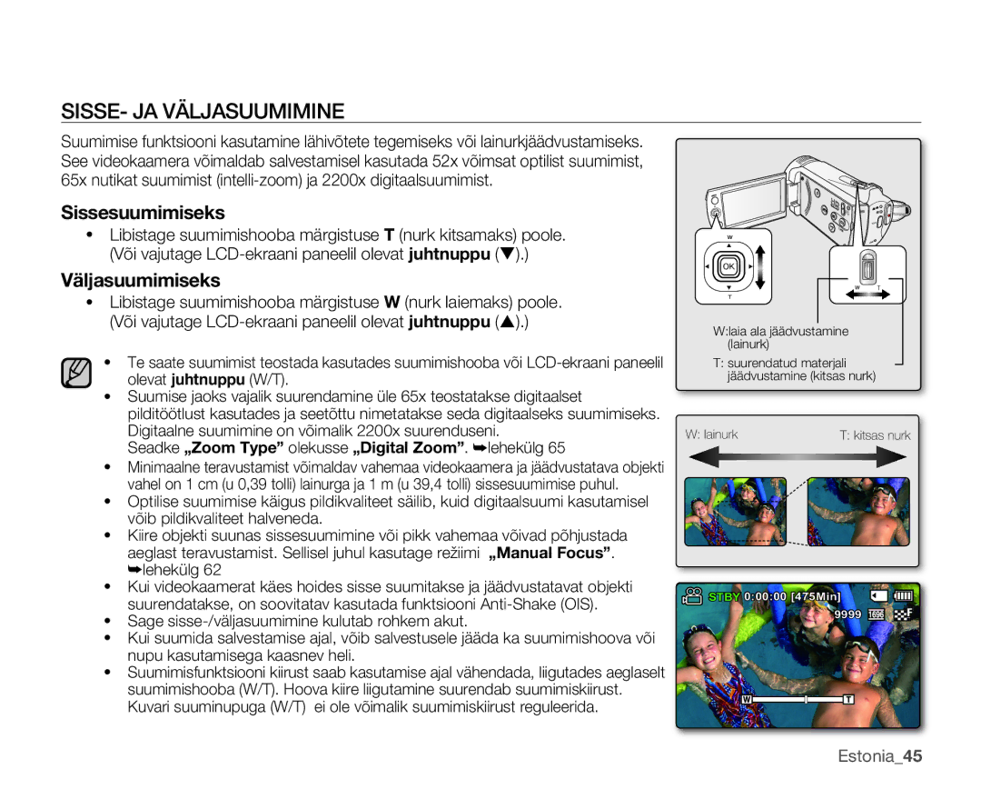 Samsung SMX-K40BP/XEB manual SISSE- JA Väljasuumimine, Estonia45 