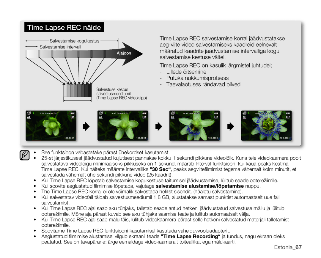 Samsung SMX-K40BP/XEB manual Time Lapse REC näide, Estonia67 