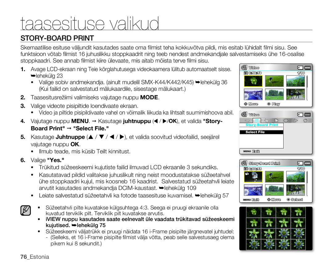 Samsung SMX-K40BP/XEB manual STORY-BOARD Print, 76Estonia 