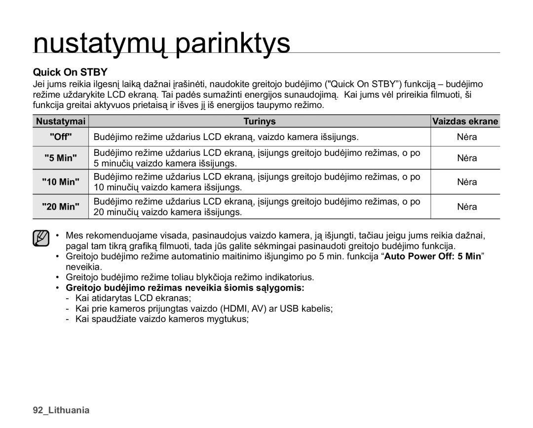 Samsung SMX-K40BP/XEB manual Quick On Stby, Qhyhlnld, UHLWRMREXGơMLPRUHåLPDVQHYHLNLDãLRPLVVąO\JRPLV 