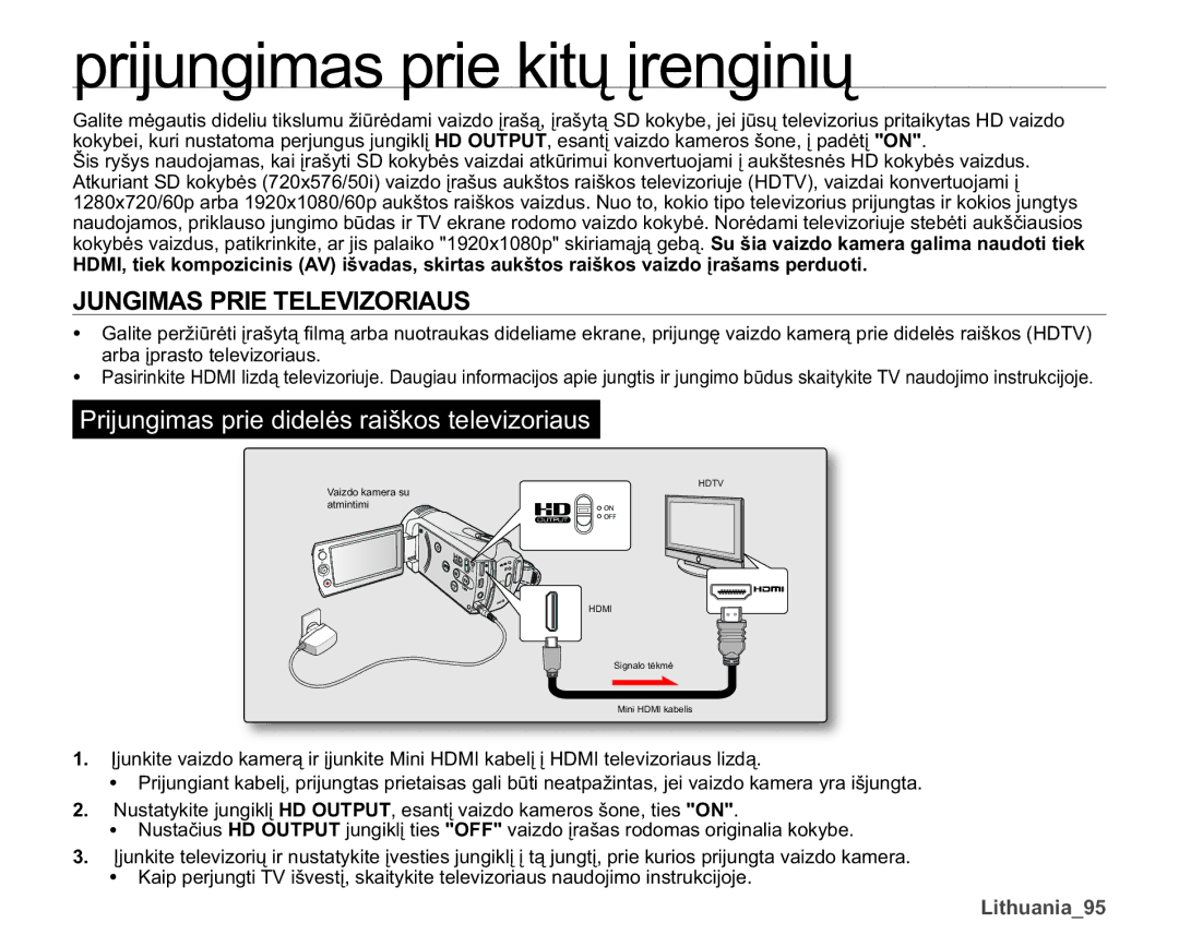 Samsung SMX-K40BP/XEB manual Jungimas Prie Televizoriaus, DuedƳsudvwrWhohylruldxv 