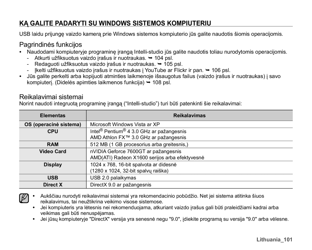 Samsung SMX-K40BP/XEB manual *$/,73$$57,68,1266,67026.203,875,8, Elementas Reikalavimas, 0LFURVRIWLQGRZV9LVWDDU3 