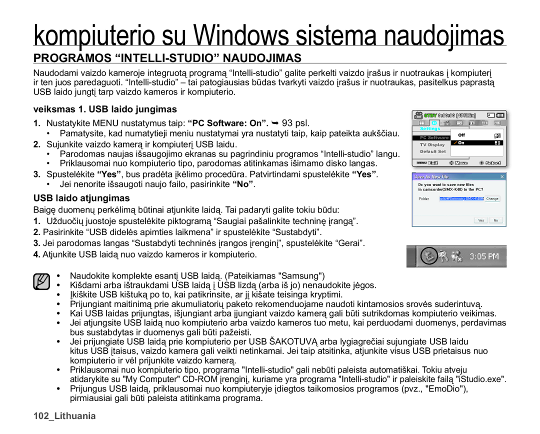 Samsung SMX-K40BP/XEB manual Programos INTELLI-STUDIO Naudojimas, YHLNVPDV86%ODLGRMXQJLPDV, 86%ODLGRDWMXQJLPDV 