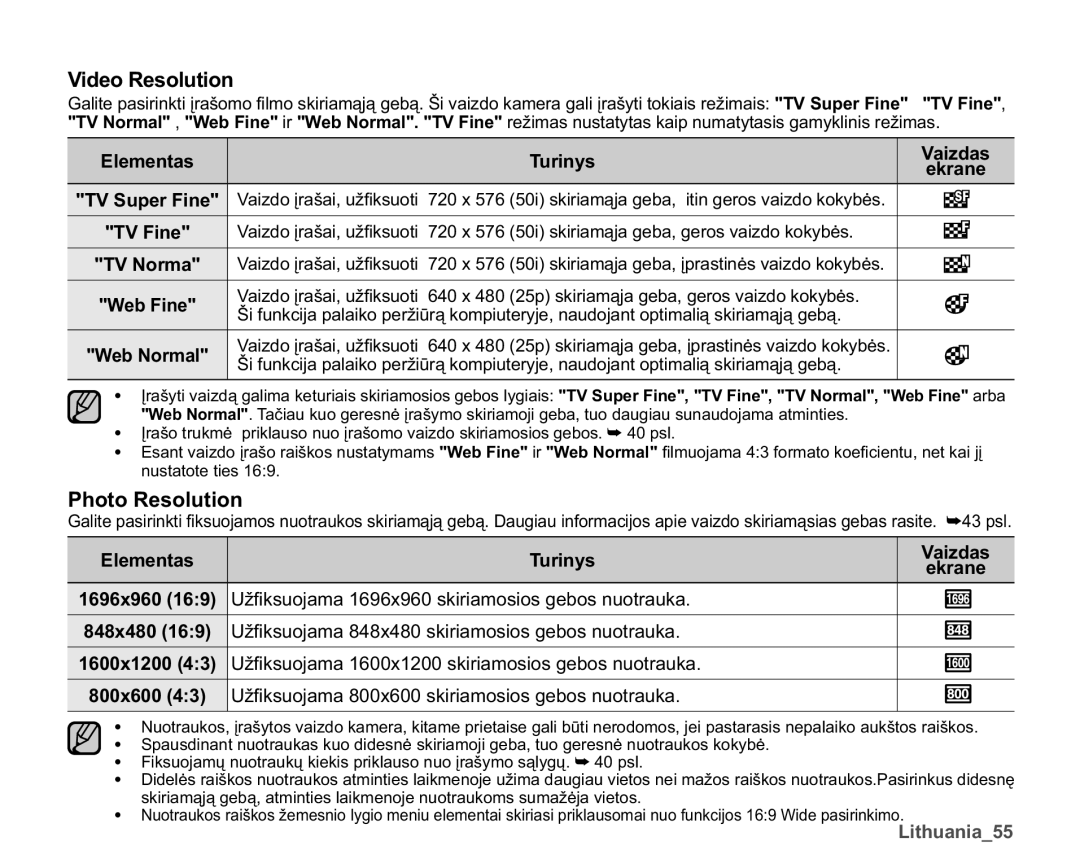 Samsung SMX-K40BP/XEB manual 9LGHR5HVROXWLRQ, 3KRWR5HVROXWLRQ, Ohphqwdv 7XULQ\V, 9DLGDV Hnudqh, Lwkxdqldb 