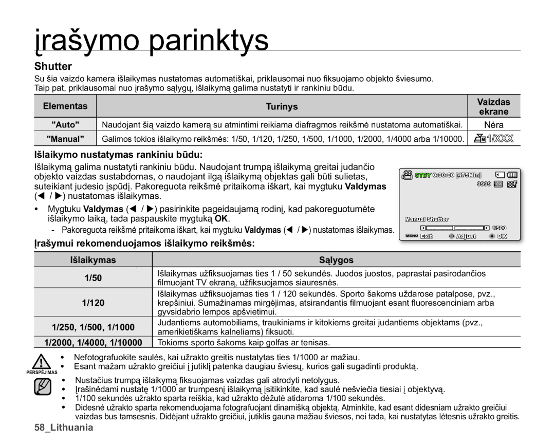 Samsung SMX-K40BP/XEB manual 6KXWWHU, ÃODLN\PRQXVWDW\PDVUDQNLQLXEǌGX, ƲUDã\PXLUHNRPHQGXRMDPRVLãODLN\PRUHLNãPơV 