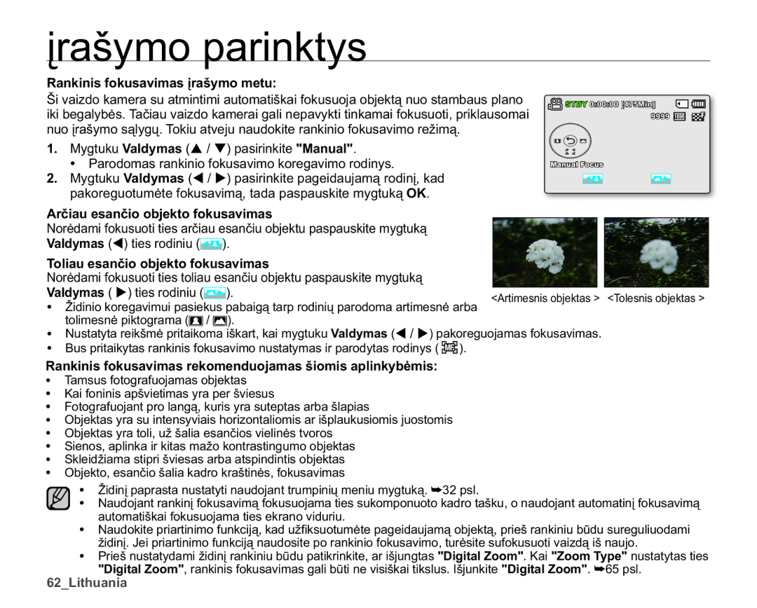 Samsung SMX-K40BP/XEB manual 5DQNLQLVIRNXVDYLPDVƳUDã\PRPHWX, JWXNX Valdymas S / TSDVLULQNLWH Manual 