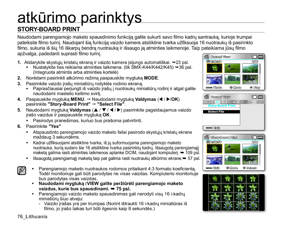 Samsung SMX-K40BP/XEB manual STORY-BOARD Print, DSåYDOJDSDGHGDQWLVXSUDVWL¿OPRWXULQƳ, B/Lwkxdqld 