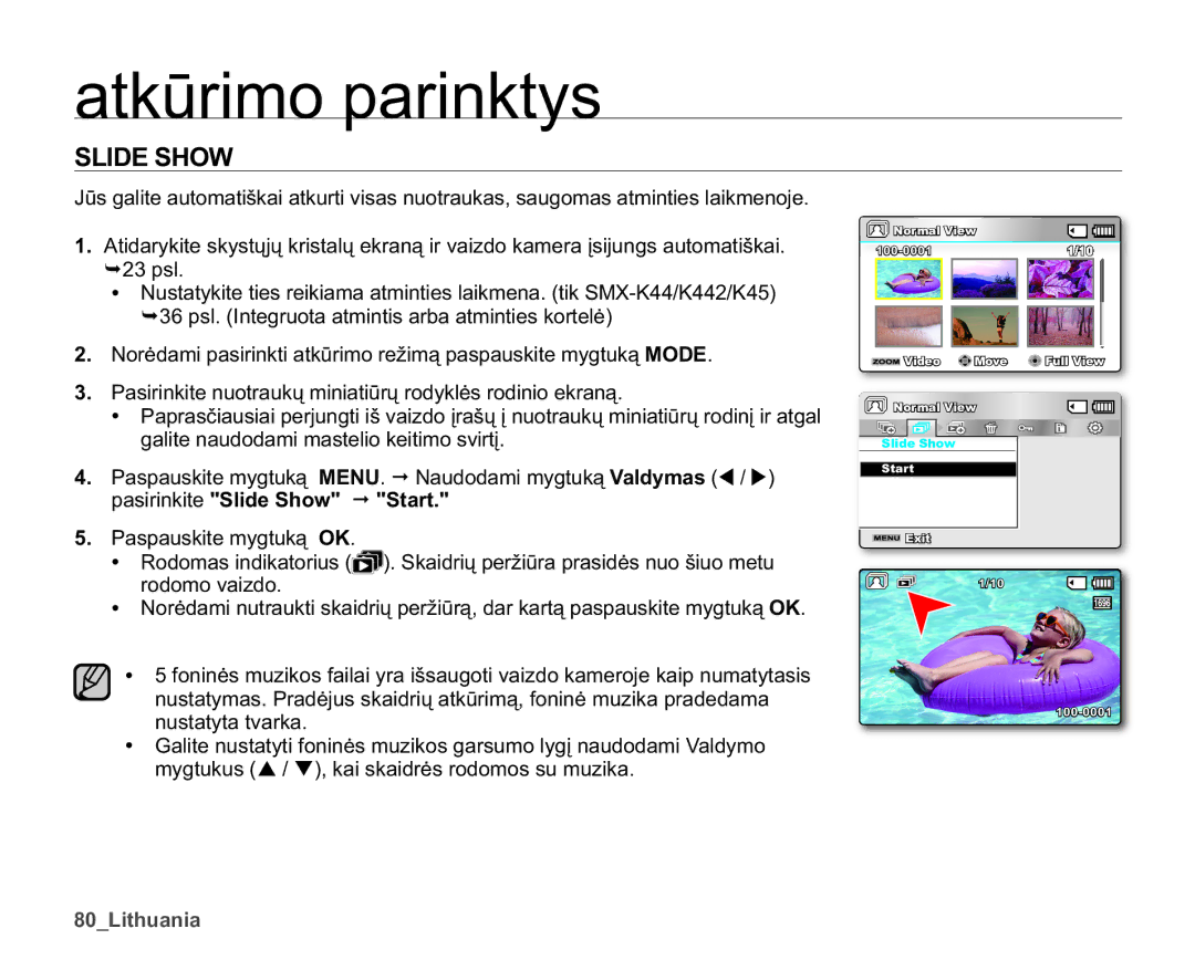 Samsung SMX-K40BP/XEB manual Slide Show, UrgrprYdlgr, Qxvwdw\WdWydund, B/Lwkxdqld 