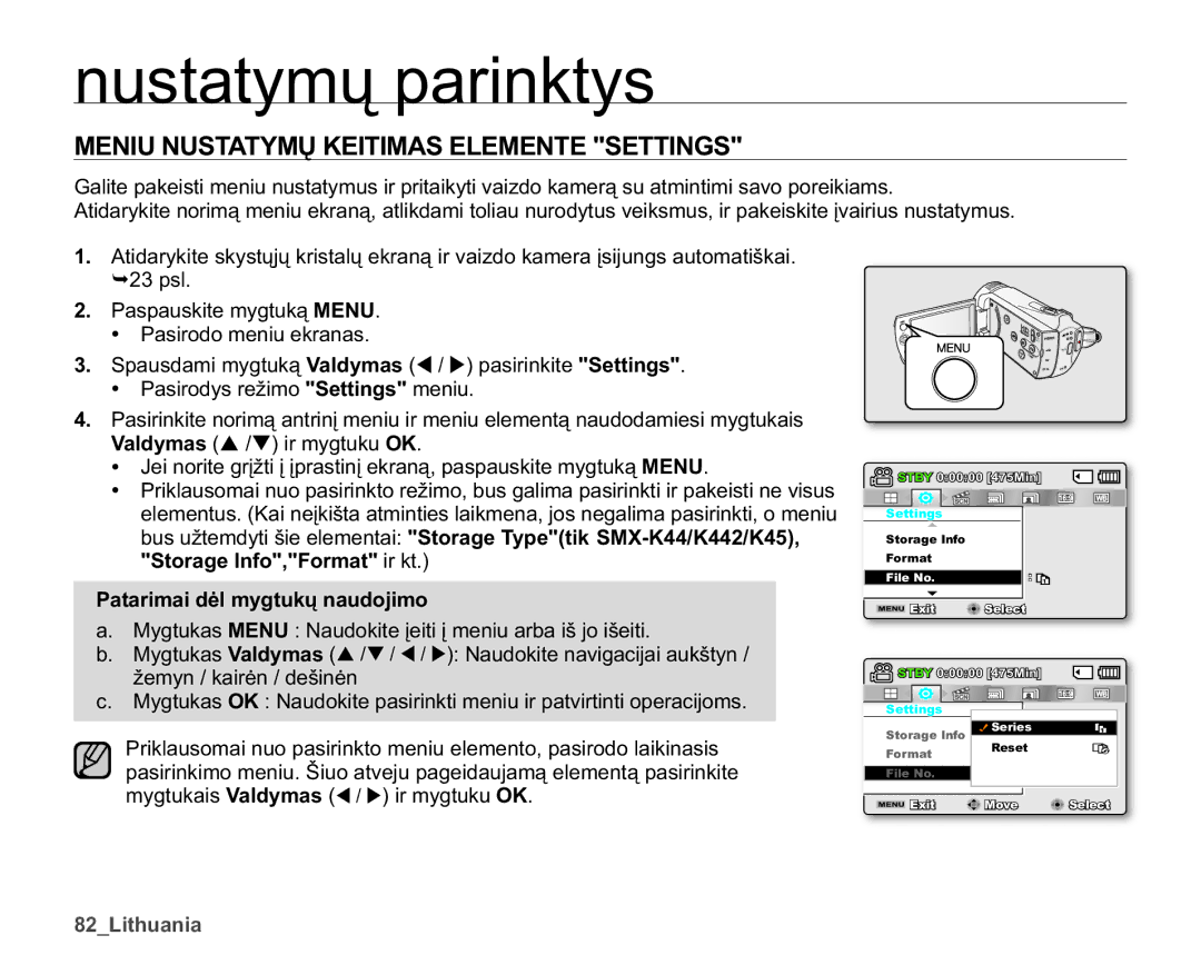 Samsung SMX-K40BP/XEB manual 01,81867$70Ǐ.,7,0$6/017677,1*6, ¬SVO  3DVSDXVNLWHP\JWXNąMENU, B/Lwkxdqld 