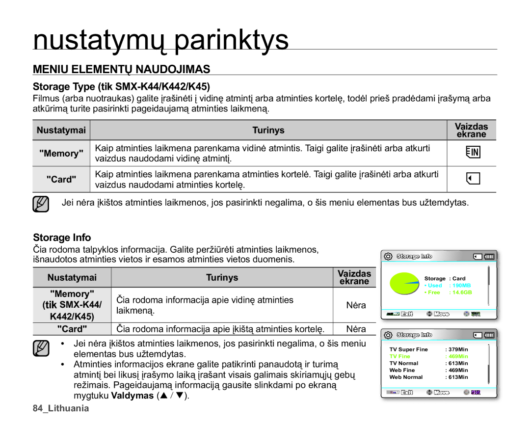 Samsung SMX-K40BP/XEB manual 01,8/017Ǐ1$82-,0$6, 6WRUDJH7\SHWLN60..., Storage Info, B/Lwkxdqld 