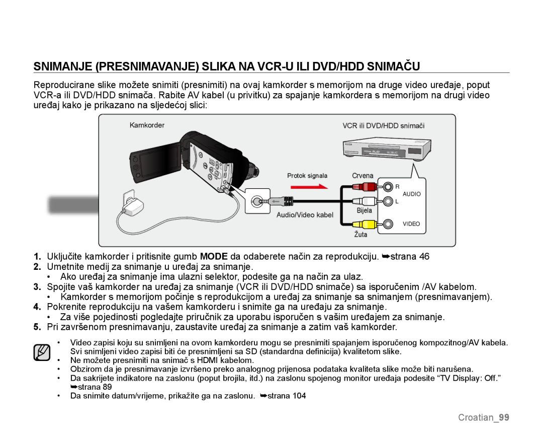 Samsung SMX-K40BP/EDC, SMX-K40SP/EDC, SMX-K44LP/EDC manual Snimanje Presnimavanje Slika NA VCR-u ILI DVD/HDD Snimaču 