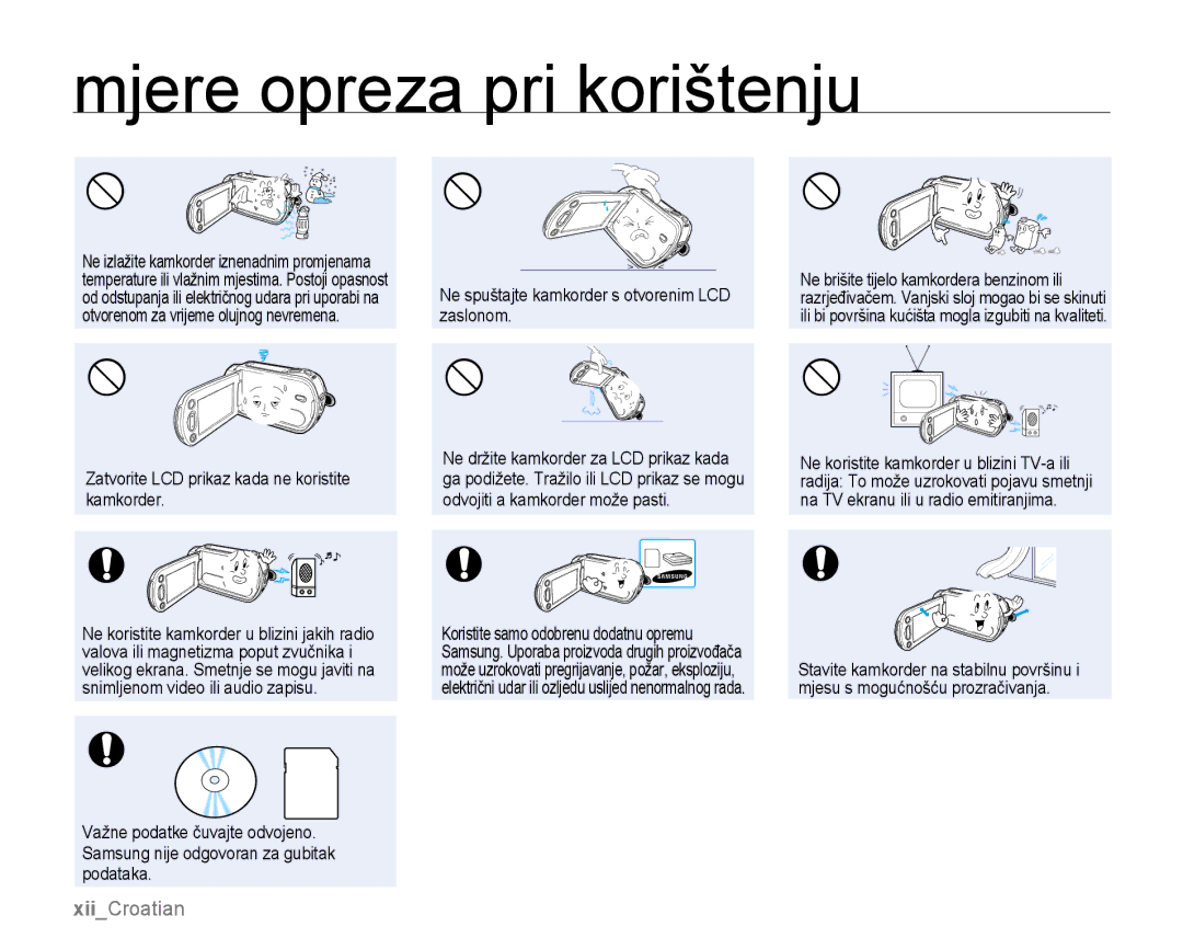 Samsung SMX-K40SP/EDC, SMX-K40BP/EDC, SMX-K44LP/EDC manual XiiCroatian 