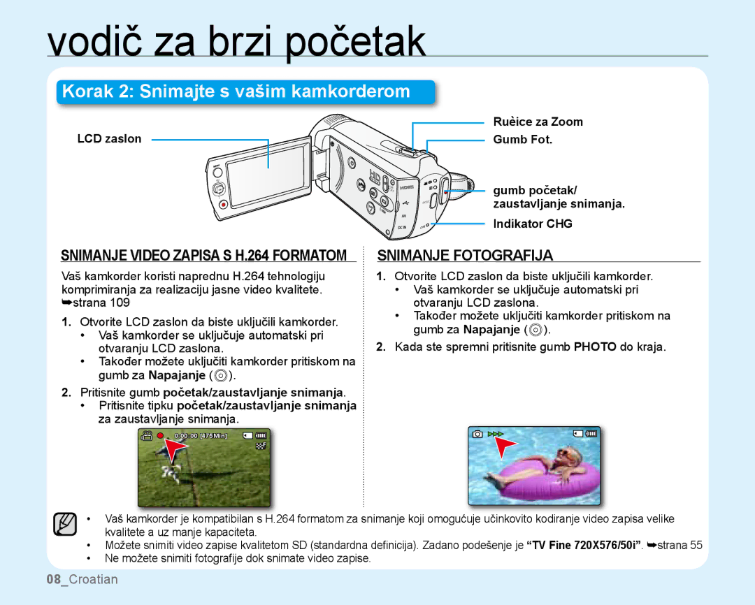 Samsung SMX-K40SP/EDC Snimanje video zapisa s H.264 formatom, Snimanje fotografija, Ruèice za Zoom LCD zaslon, Gumb Fot 