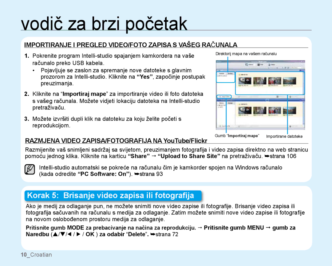 Samsung SMX-K44LP/EDC, SMX-K40SP/EDC, SMX-K40BP/EDC manual Importiranje i pregled video/foto zapisa s vašeg računala 