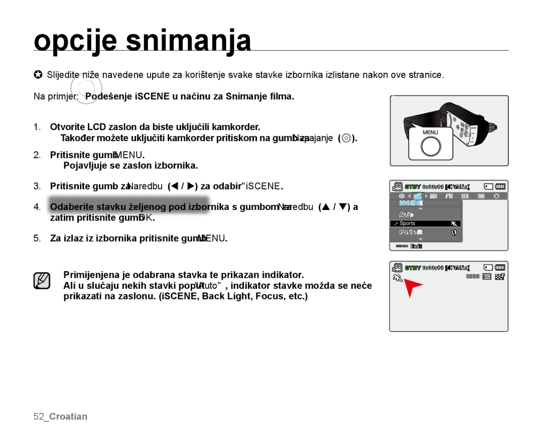 Samsung SMX-K44LP/EDC, SMX-K40SP/EDC, SMX-K40BP/EDC manual 52Croatian 