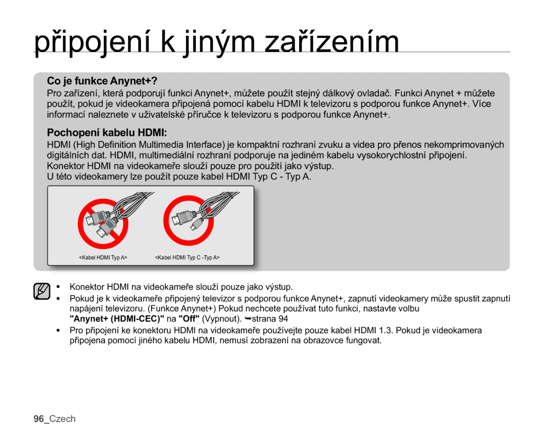 Samsung SMX-K44SP/EDC, SMX-K40SP/EDC manual 3RFKRSHQtNDEHOX+0,, RQHNWRU+0,QDYLGHRNDPHĜHVORXåtSRXHMDNRYêVWXS 