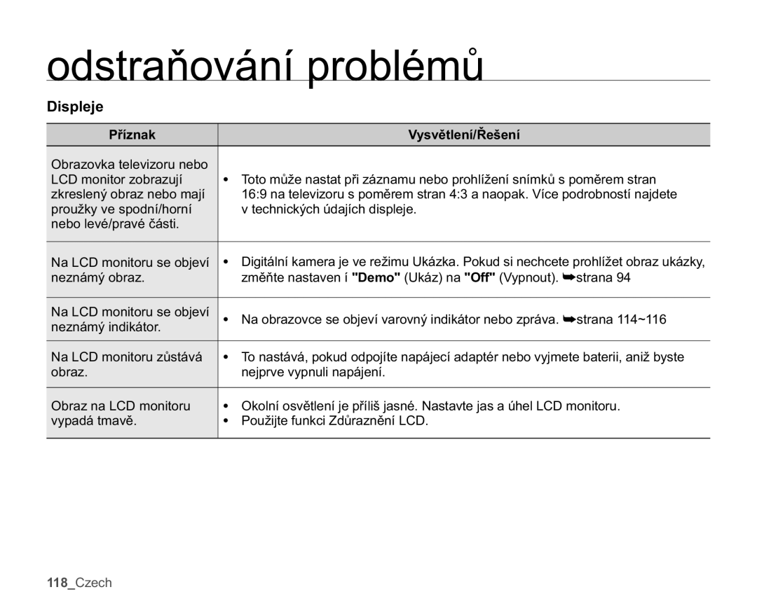 Samsung SMX-K44BP/EDC manual Obrazovka televizoru nebo LCD monitor zobrazují, WHFKQLFNêFK~GDMtFKGLVSOHMH, QHQiPêREUD 