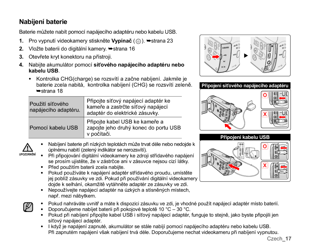 Samsung SMX-K40BP/EDC, SMX-K40SP/EDC manual 1DEtMHQtEDWHULH, DGDSWpUGRHOHNWULFNpiVXYN\, 3ĜLSRMWHNDEHO86%NHNDPHĜHD 