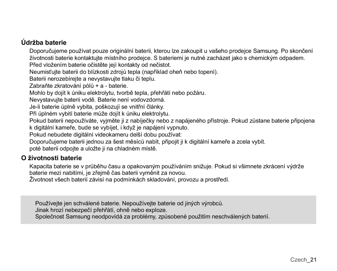 Samsung SMX-K40LP/EDC manual ÒGUåEDEDWHULH, åLYRWQRVWLEDWHULH, SRWpEDWHULLRGSRMWHDXORåWHMLQDFKODGQpPPtVWČ 