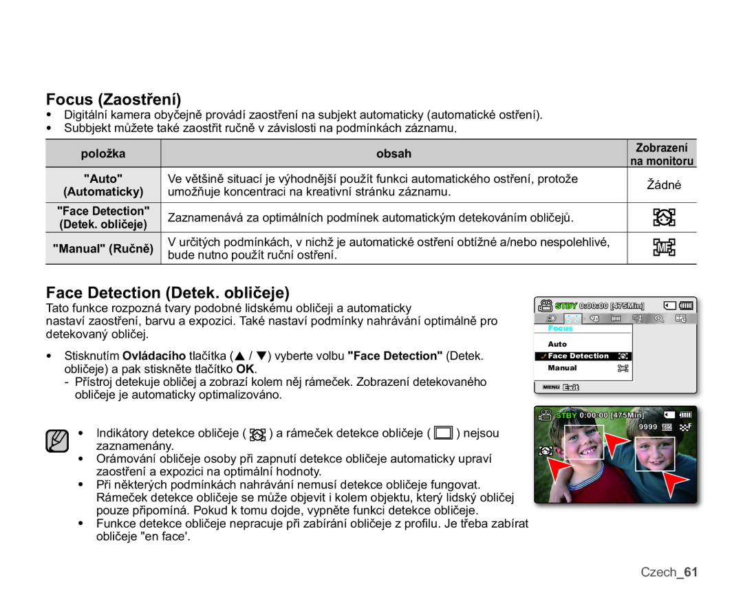 Samsung SMX-K44LP/EDC manual RFXV=DRVWĜHQt, DFHHWHFWLRQHWHNREOLþHMH, SRORåND, EXGHQXWQRSRXåtWUXþQtRVWĜHQt 