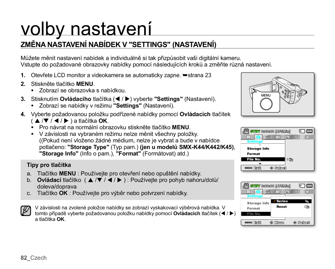 Samsung SMX-K44BP/EDC, SMX-K40SP/EDC, SMX-K40LP/EDC manual Volby nastavení, =0ċ1$1$67$91Ë1$%Ë.9677,1*61$67$91Ë 