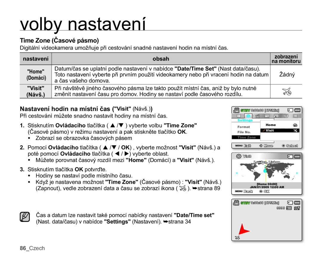 Samsung SMX-K40SP/EDC manual 7LPH=RQHýDVRYpSiVPR, 1DVWDYHQtKRGLQQDPtVWQtþDV9LVLW1iYã, þDVYDãHKRGRPRYD 