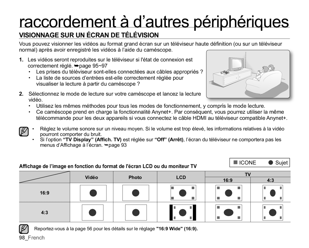 Samsung SMX-K40SP/EDC, SMX-K45BP/EDC, SMX-K40LP/EDC, SMX-K400BP/EDC Visionnage SUR UN Écran DE Télévision, Sujet, Vidéo, 169 