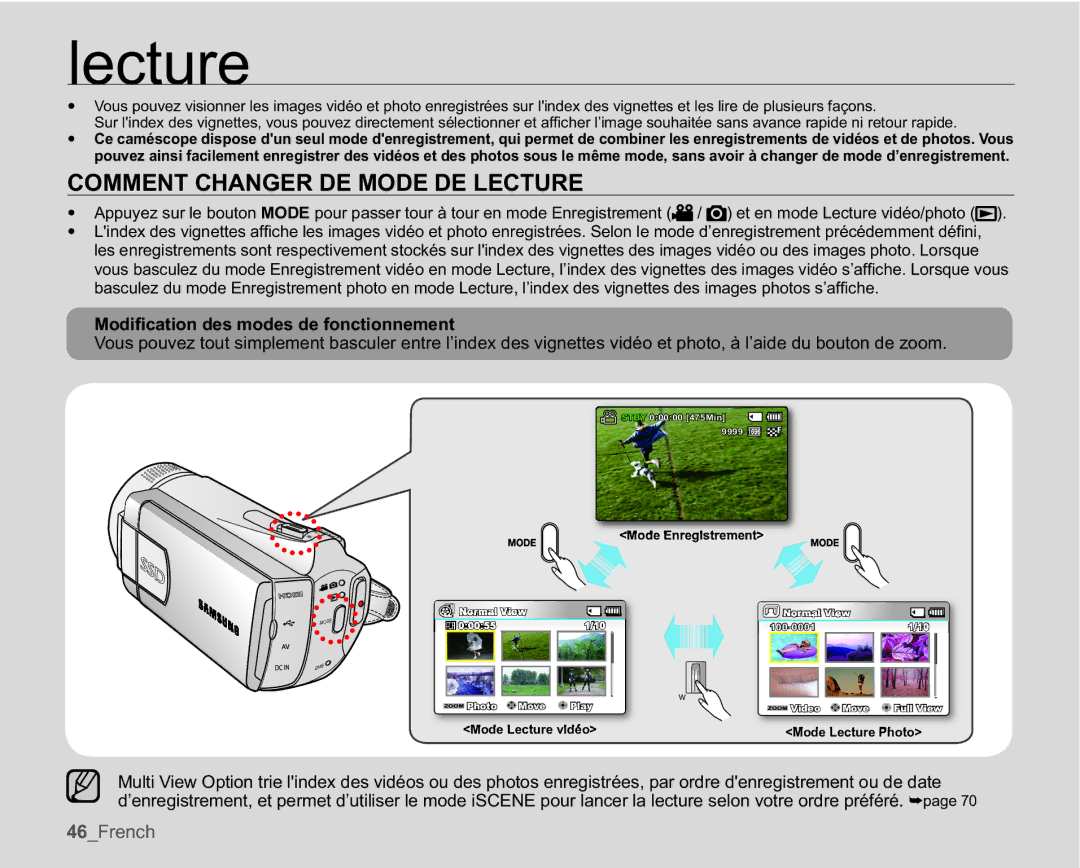 Samsung SMX-K40LP/EDC, SMX-K40SP/EDC, SMX-K45BP/EDC, SMX-K400BP/EDC, SMX-K44BP/EDC Comment Changer DE Mode DE Lecture 