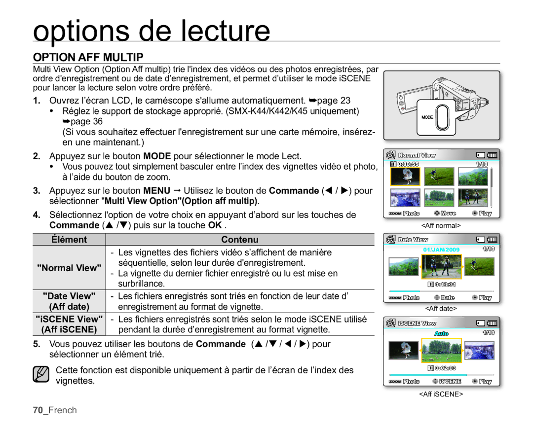 Samsung SMX-K40LP/EDC, SMX-K40SP/EDC manual Option AFF Multip, Séquentielle, selon leur durée denregistrement, Surbrillance 