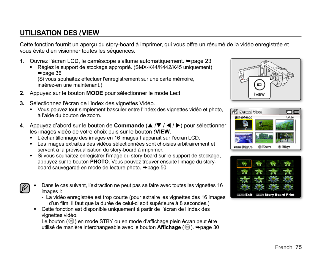 Samsung SMX-K45BP/EDC, SMX-K40SP/EDC, SMX-K40LP/EDC, SMX-K400BP/EDC, SMX-K44BP/EDC, SMX-K40BP/EDC manual Utilisation DES View 