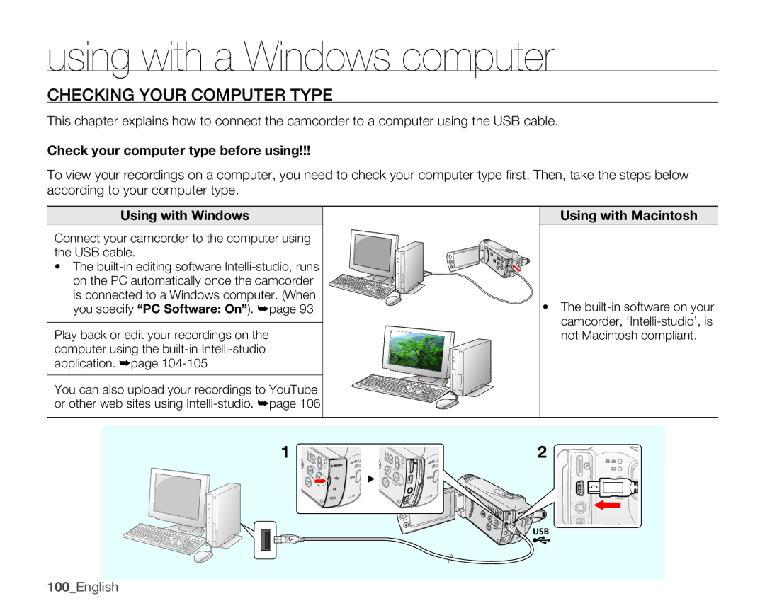 Samsung SMX-K40BP/EDC manual Checking Your Computer Type, Check your computer type before using, Using with Windows 