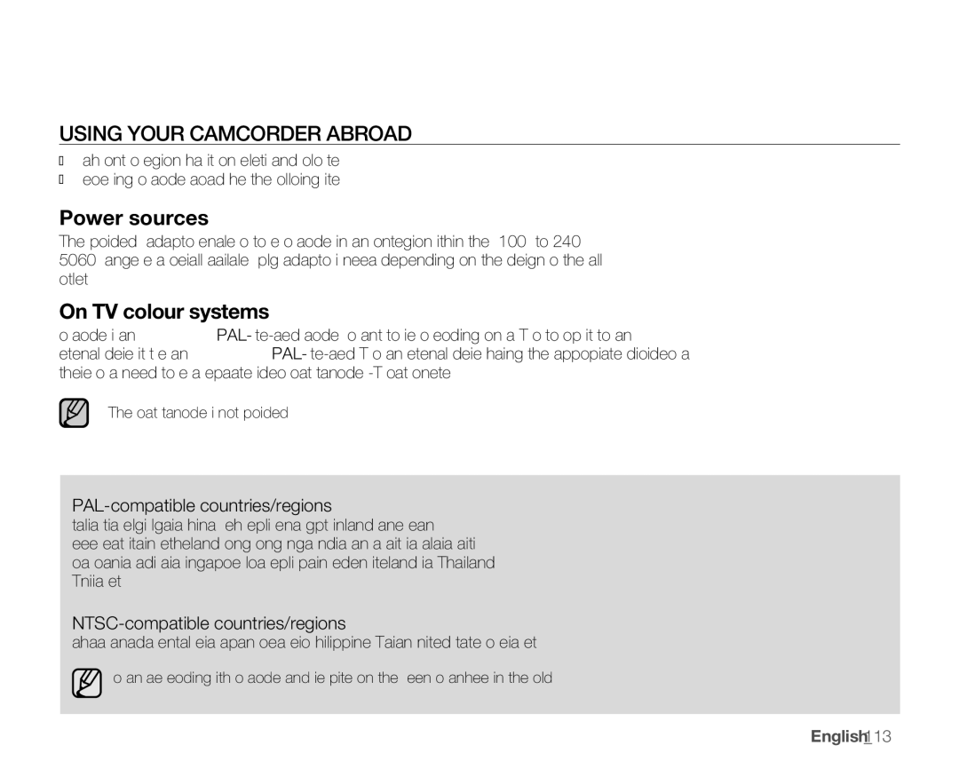 Samsung SMX-K44SP/XIL Using Your camcorder Abroad, Power sources, On TV colour systems, PAL-compatible countries/regions 