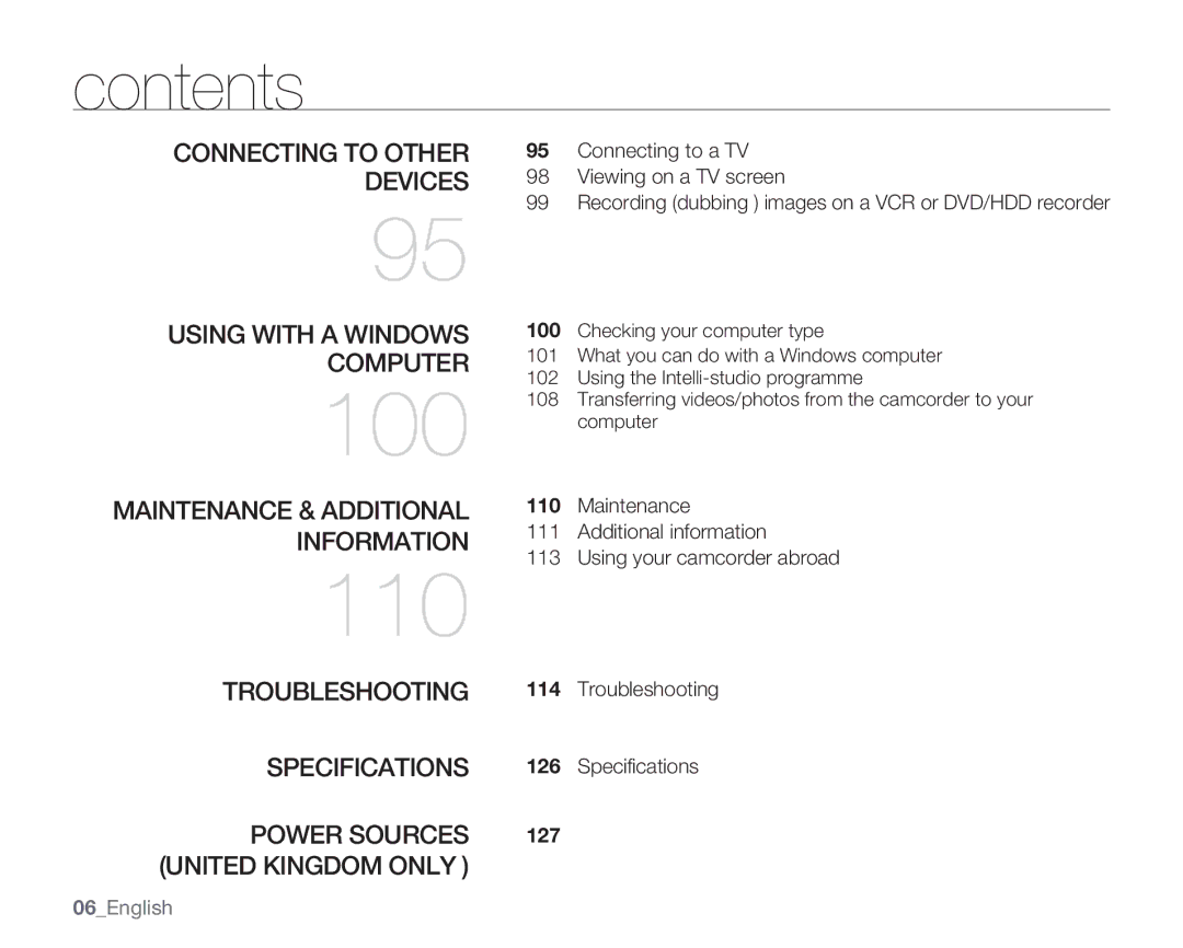 Samsung SMX-K40BP/XIL Connecting to other devices Using with a Windows computer, Maintenance & additional information, 127 