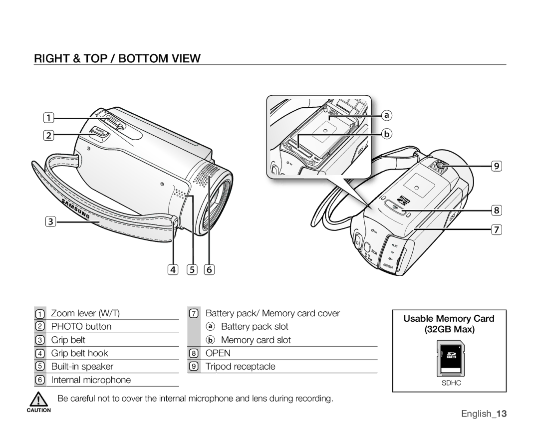 Samsung SMX-K40LP/EDC, SMX-K40SP/EDC, SMX-K45BP/EDC, SMX-K400BP/EDC, SMX-K44BP/EDC, SMX-K40BP/EDC Right & TOP / Bottom View 