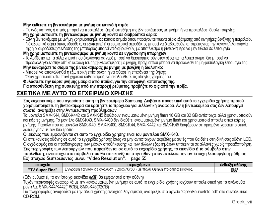 Samsung SMX-K40BP/EDC manual Σχετικα ΜΕ Αυτο ΤΟ Εγχειριδιο Χρησησ, Μην εκθέτετε τη βιντεοκάμερα με μνήμη σε καπνό ή ατμό 